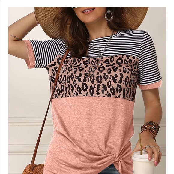 Leopard print/ striped tee - Picture 2 of 5